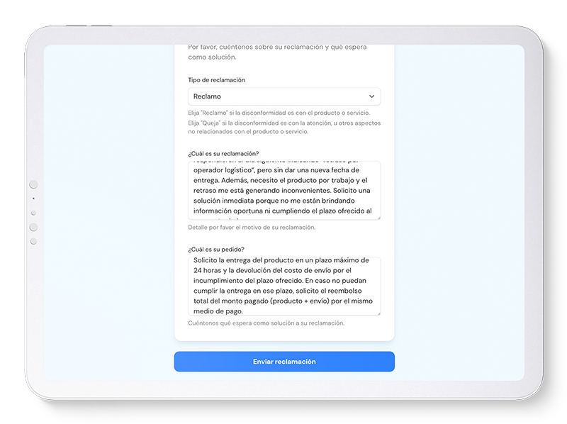 Formulario digital para registrar un reclamo en salud